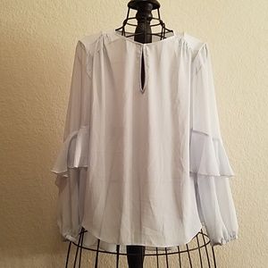 Halston Light Blue Chiffon Blouse Ruffle Sleeve M